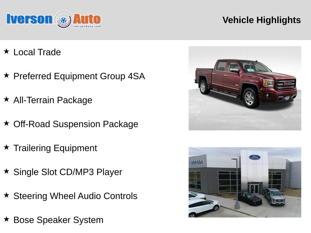 Used 2014 GMC Sierra 1500 SLT with VIN 3GTU2VEC7EG359781 for sale in Huron, SD