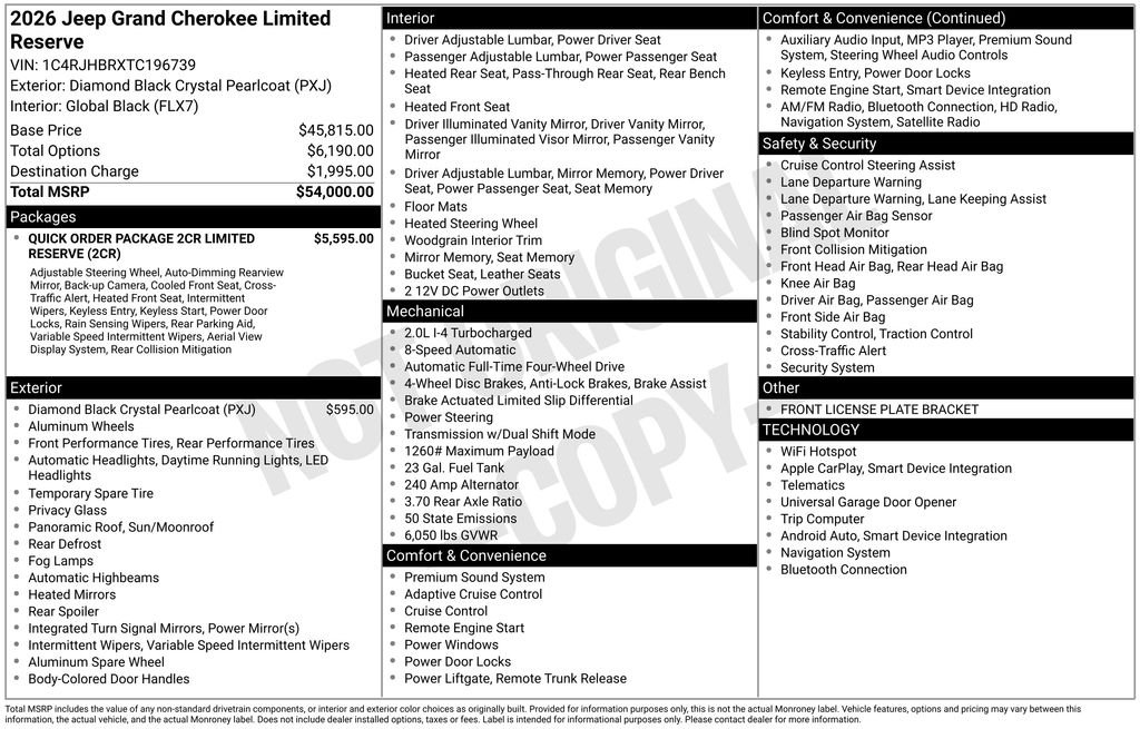 New 2026 Diamond Black Crystal Pearl-Coat Exterior Paint Jeep Limited Reserve image 21