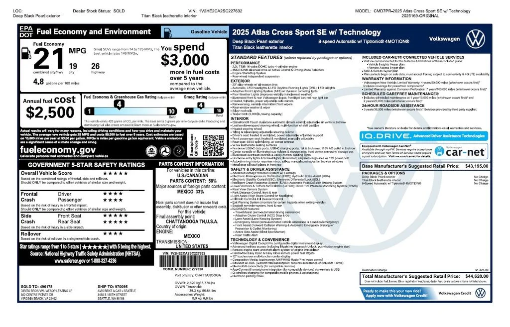 Certified Used 2025 Black Volkswagen 2.0T SE w/Technology image 2