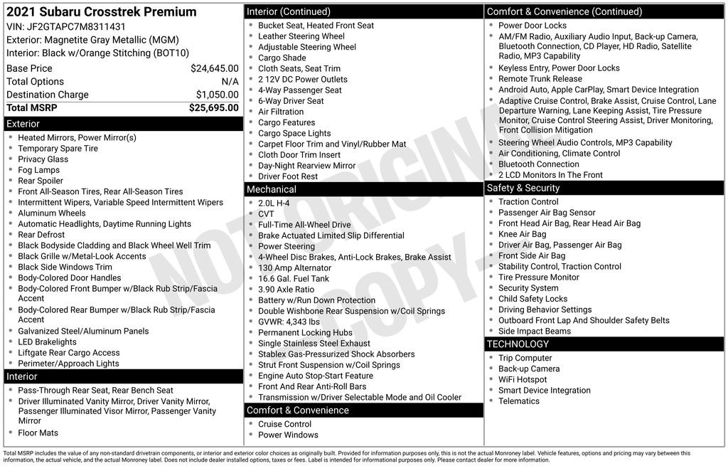 Used 2021 Gray Subaru Premium image 1