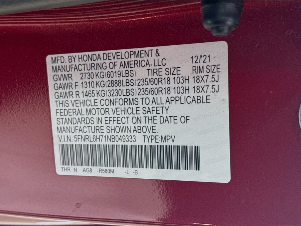 Used 2022 Radiant Red Metallic II Honda EX-L image 33