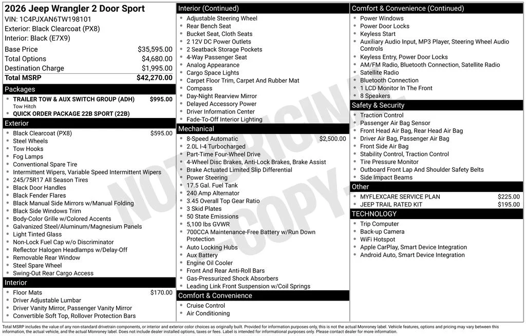 New 2026 Black Clearcoat Jeep Sport image 6