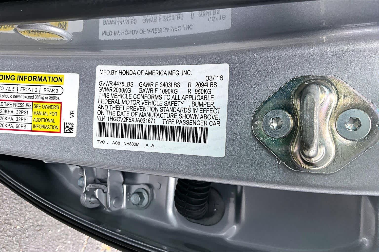 Used 2018 Lunar Silver Metallic Honda EX-L 2.0T image 34