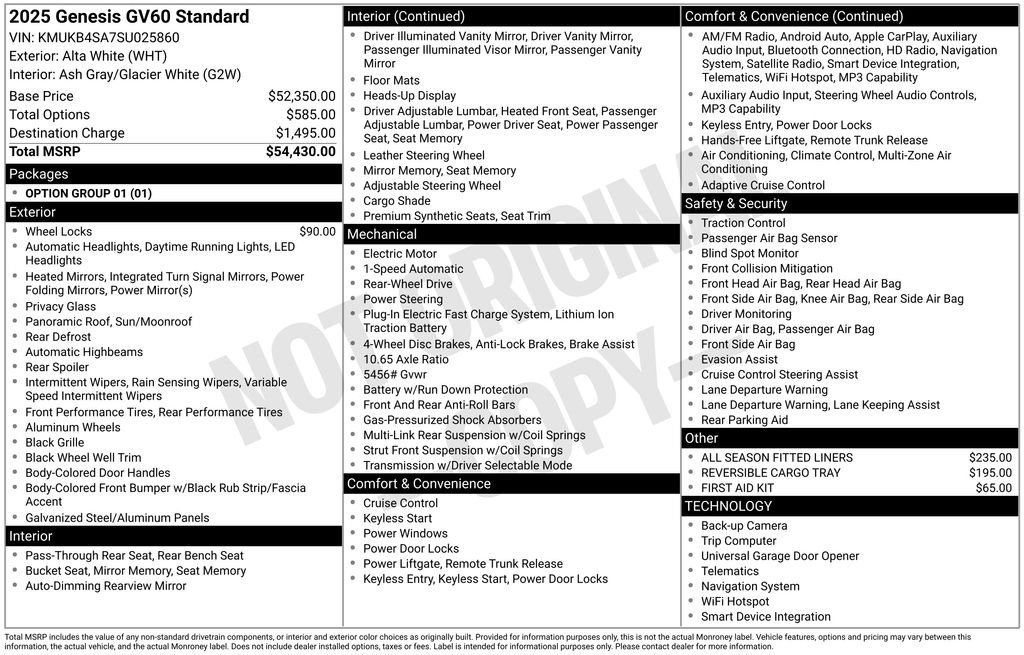 Used 2025 GENESIS GV60 Standard with VIN KMUKB4SA7SU025860 for sale in Highland Park, IL
