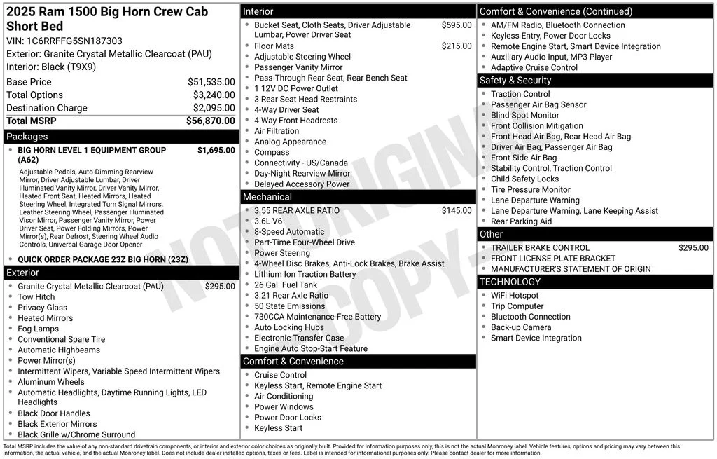 New 2025 Granite Crystal Metallic Clearcoat RAM Big Horn/Lone Star image 6