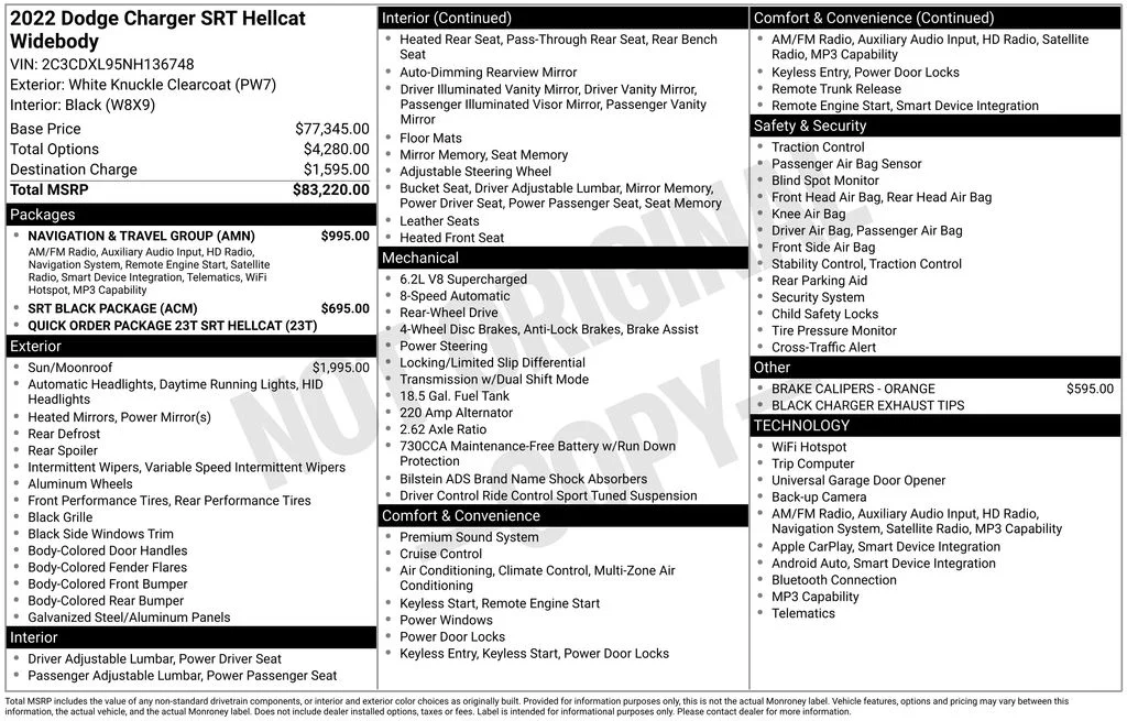Certified Used 2022 White Knuckle Clearcoat Dodge SRT Hellcat Widebody image 2