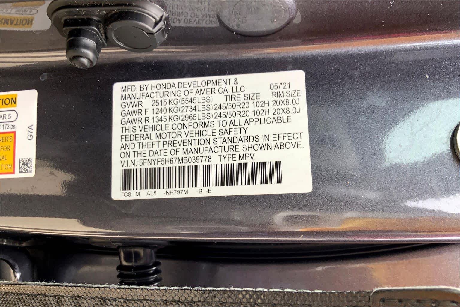 Used 2021 Modern Steel Metallic Honda Touring 7-Passenger image 34