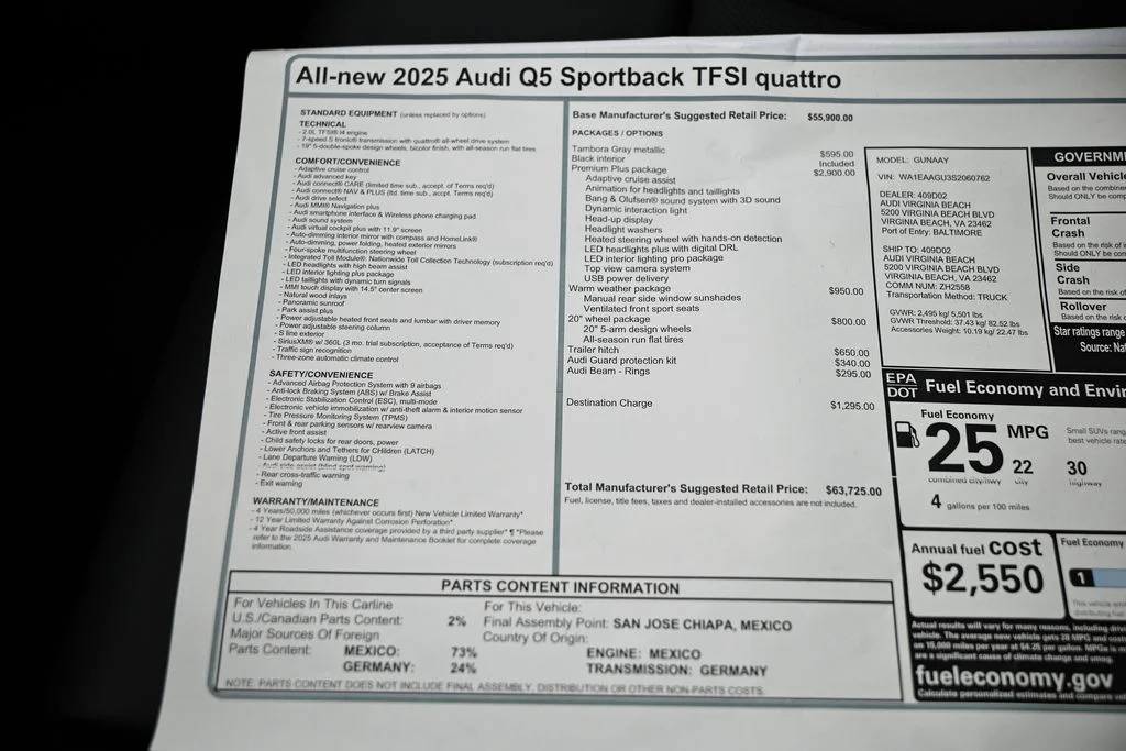 Used 2025 Tambora Gray Metallic Audi 2.0T Premium Plus image 15