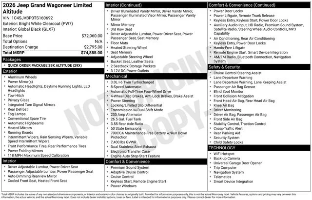 New 2026 Bright White Clear-Coat Exterior Paint Jeep Limited Altitude image 36