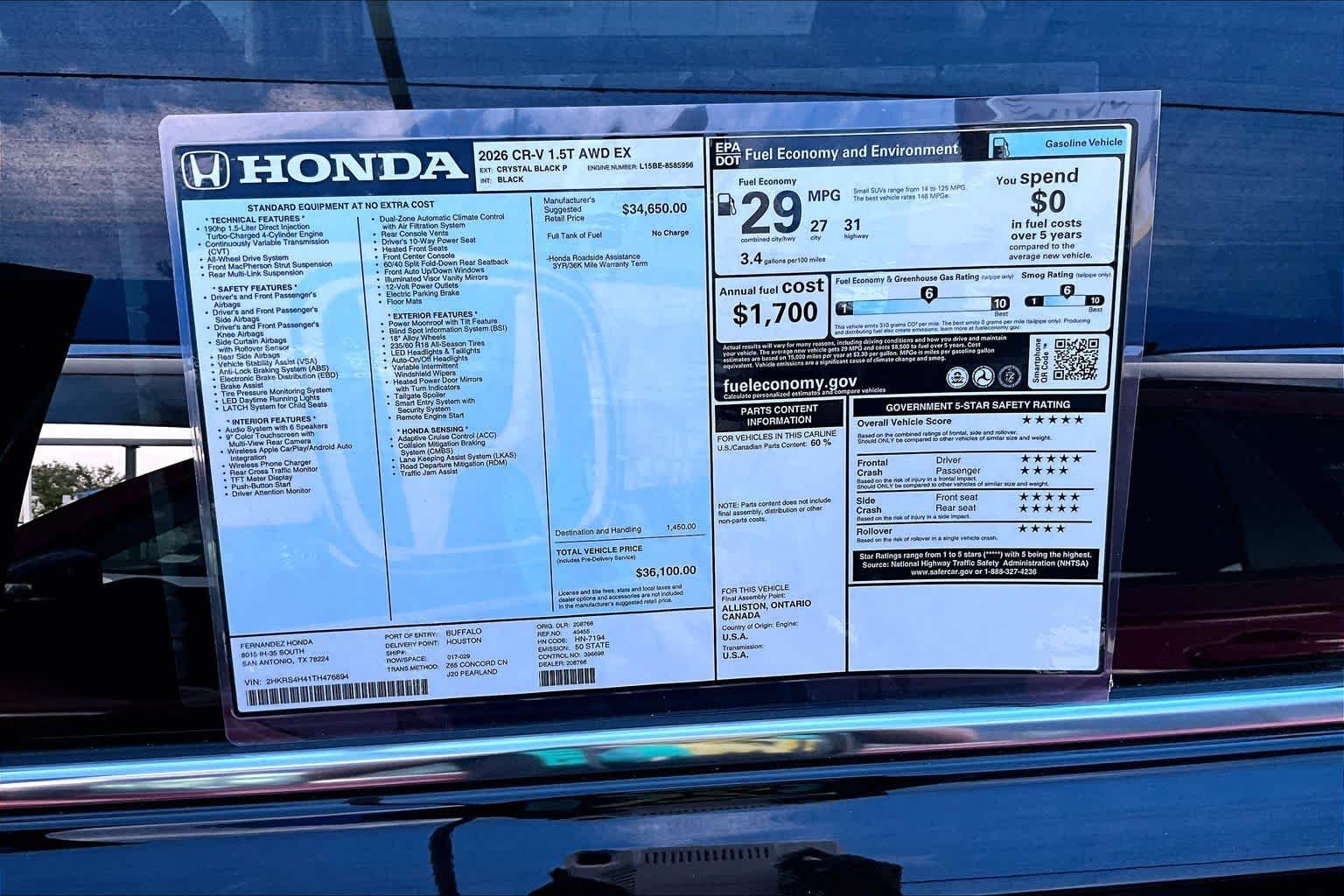 New 2026 Crystal Black Pearl Honda AWD EX image 18
