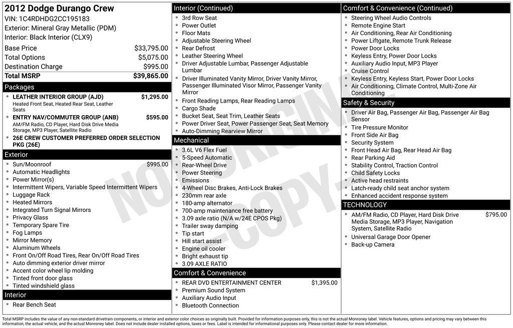 Used 2012 Dodge Durango Crew with VIN 1C4RDHDG2CC195183 for sale in Carlsbad, CA