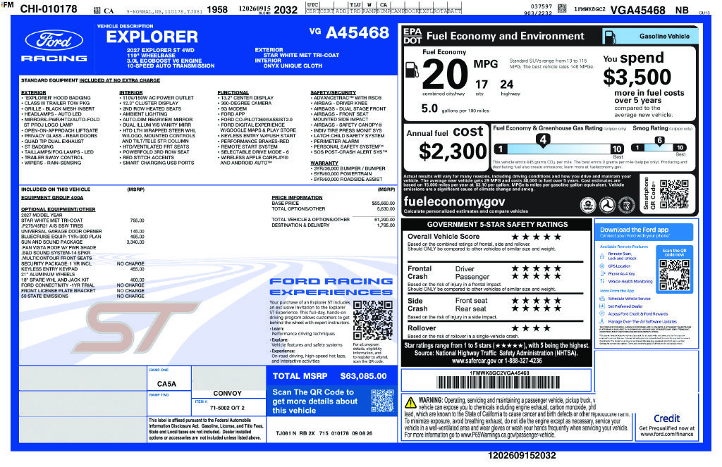 New 2027 Star White Metallic Tri-Coat Ford ST image 2