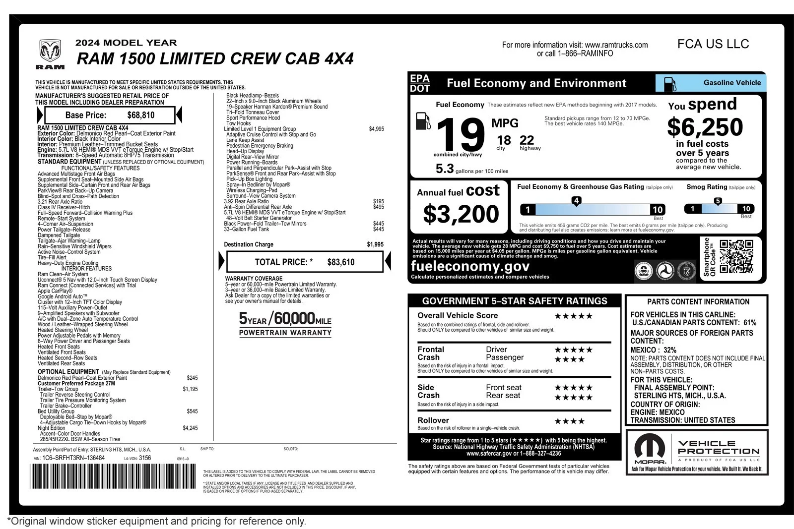Used 2024 Delmonico Red Pearlcoat Ram Limited 4x4 Crew Cab 5