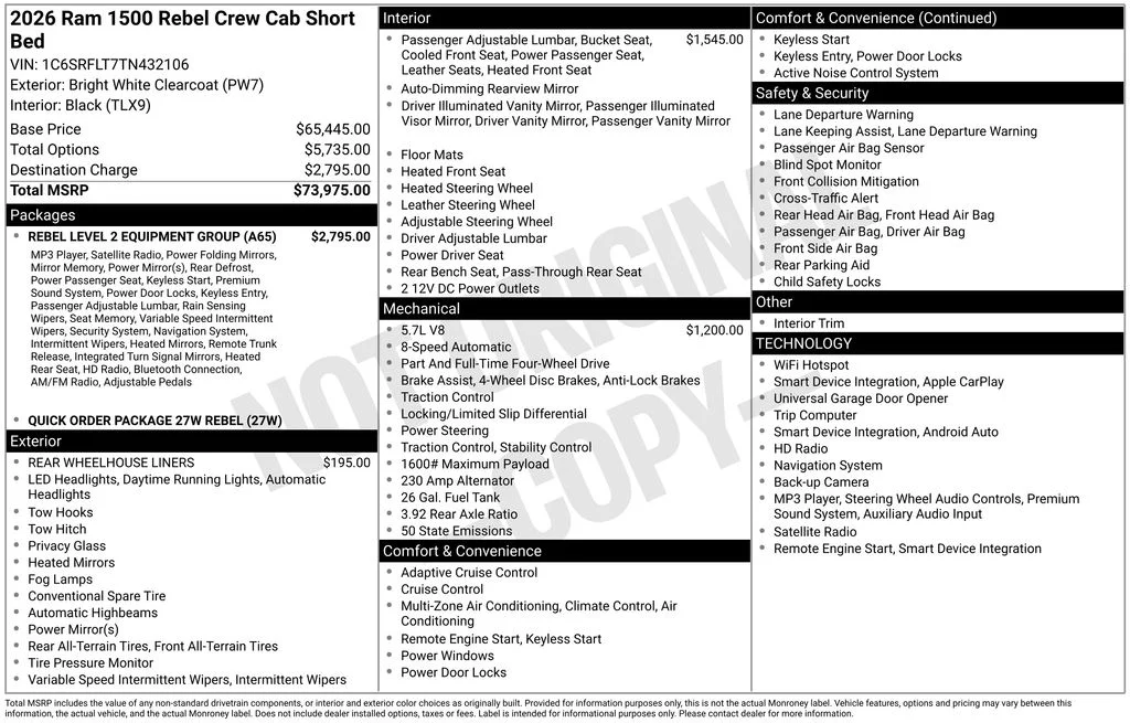 New 2026 Bright White Clear-Coat Exterior Paint Ram Rebel image 7