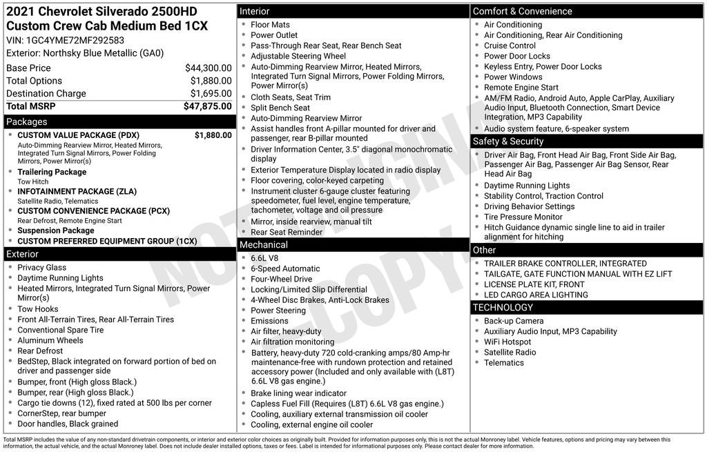 Used 2021 NORTHSKY BLUE METALLIC Chevrolet Custom image 6