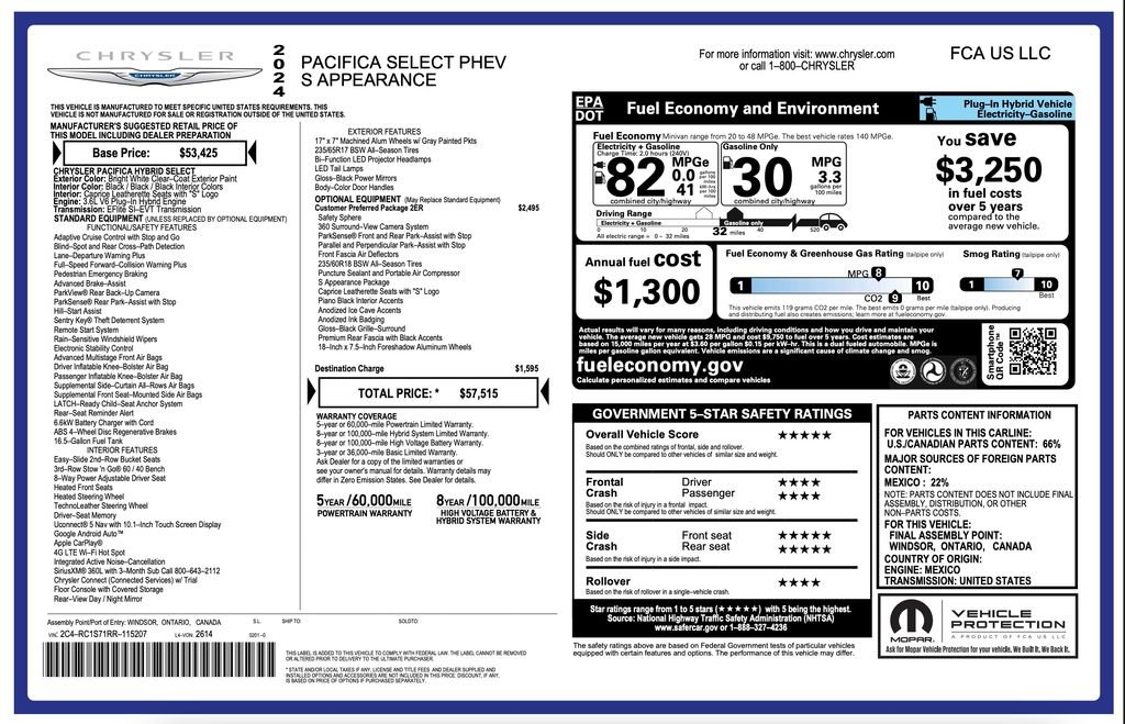 Certified 2024 Chrysler Pacifica PHEV Select with VIN 2C4RC1S71RR115207 for sale in Chicago, IL