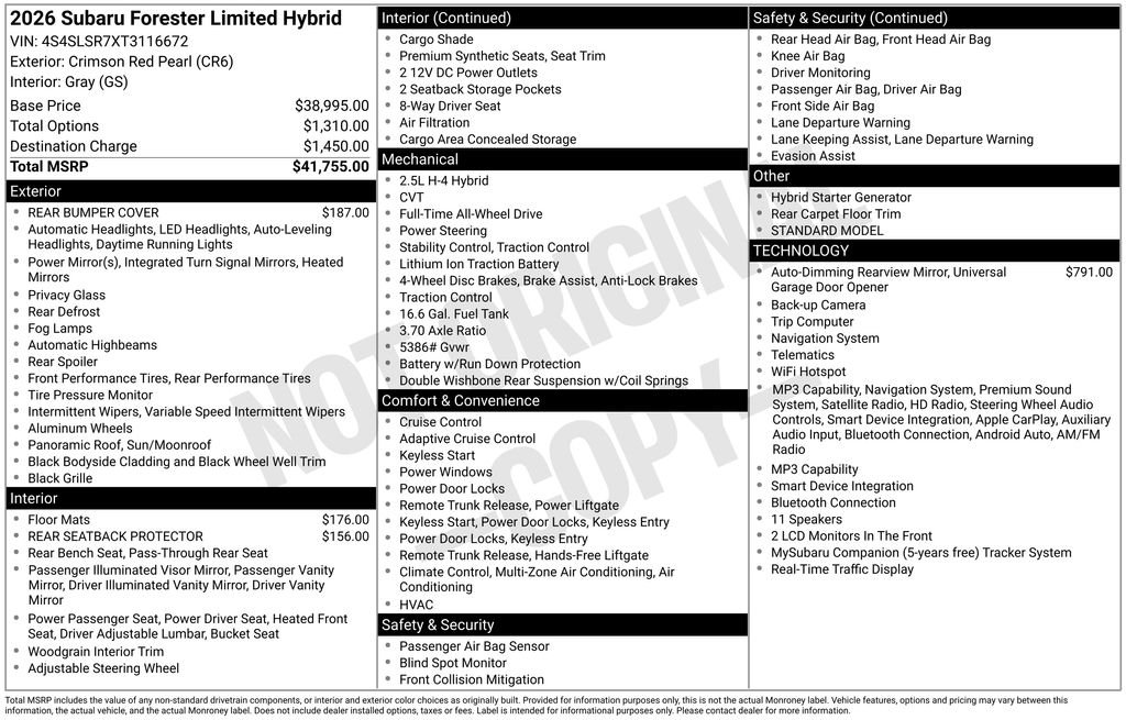 New 2026 CRIMSON RED PEARL Subaru Limited Hybrid image 1