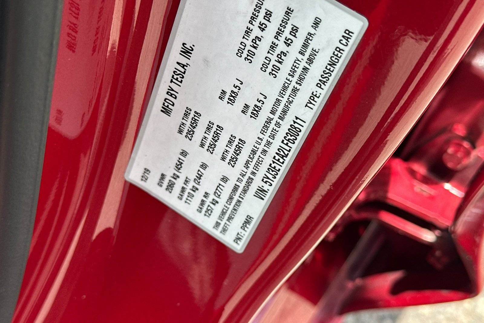Used 2020 Red Multi-Coat Tesla Standard Range Plus image 27