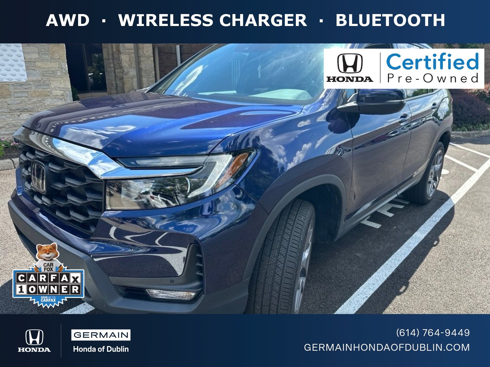 Certified Used 2023 Obsidian Blue Pearl Honda EX-L image 1