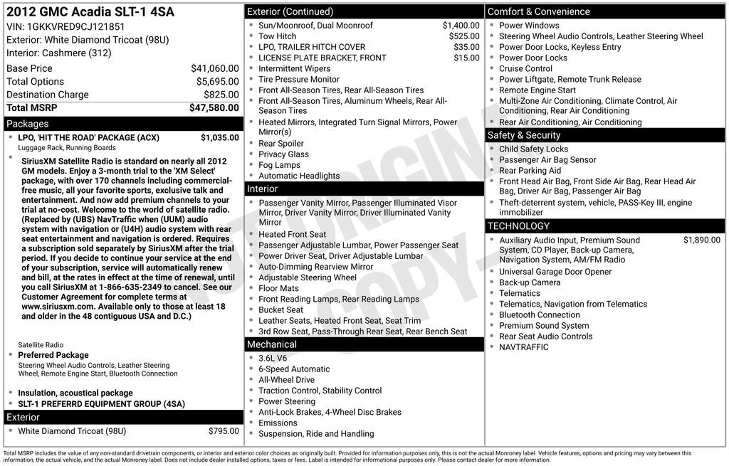 Used 2012 White GMC SLT-1 image 3