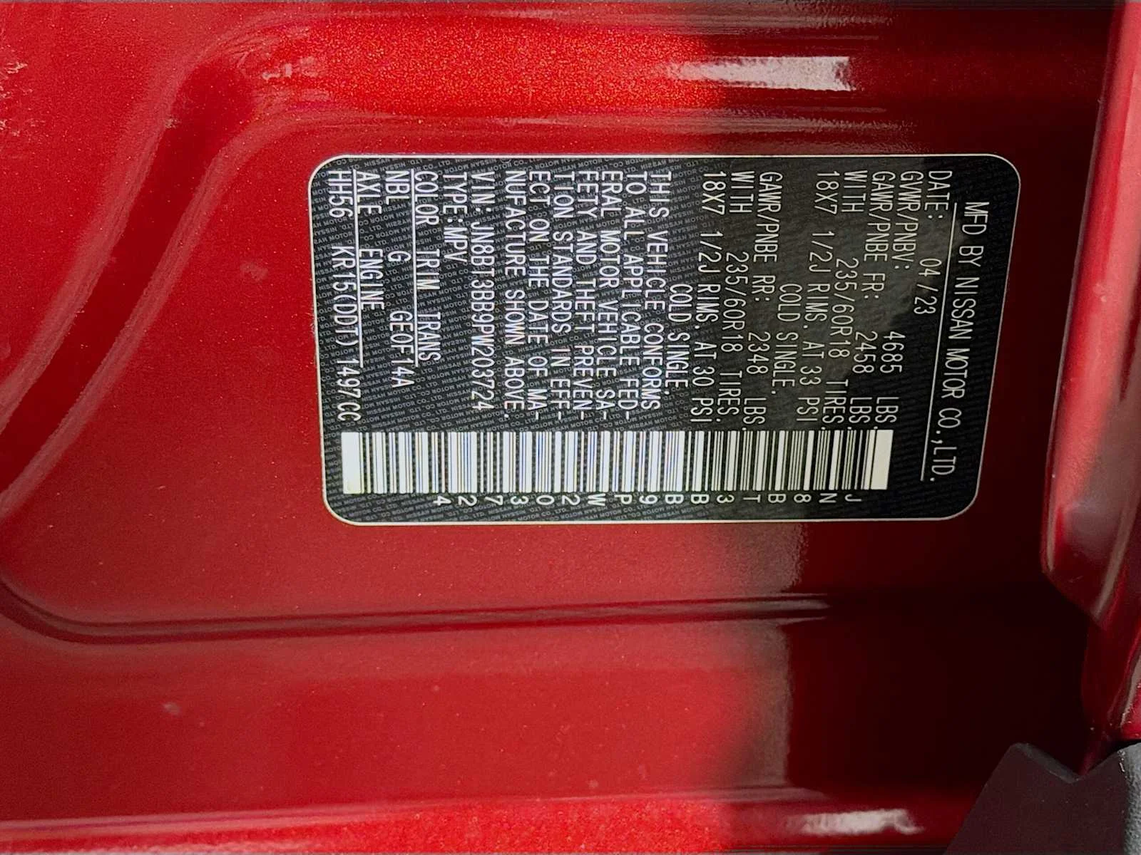 Used 2023 Scarlet Ember Tintcoat Nissan SV image 29