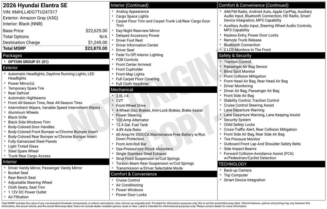 New 2026 Amazon Gray Hyundai SE image 4