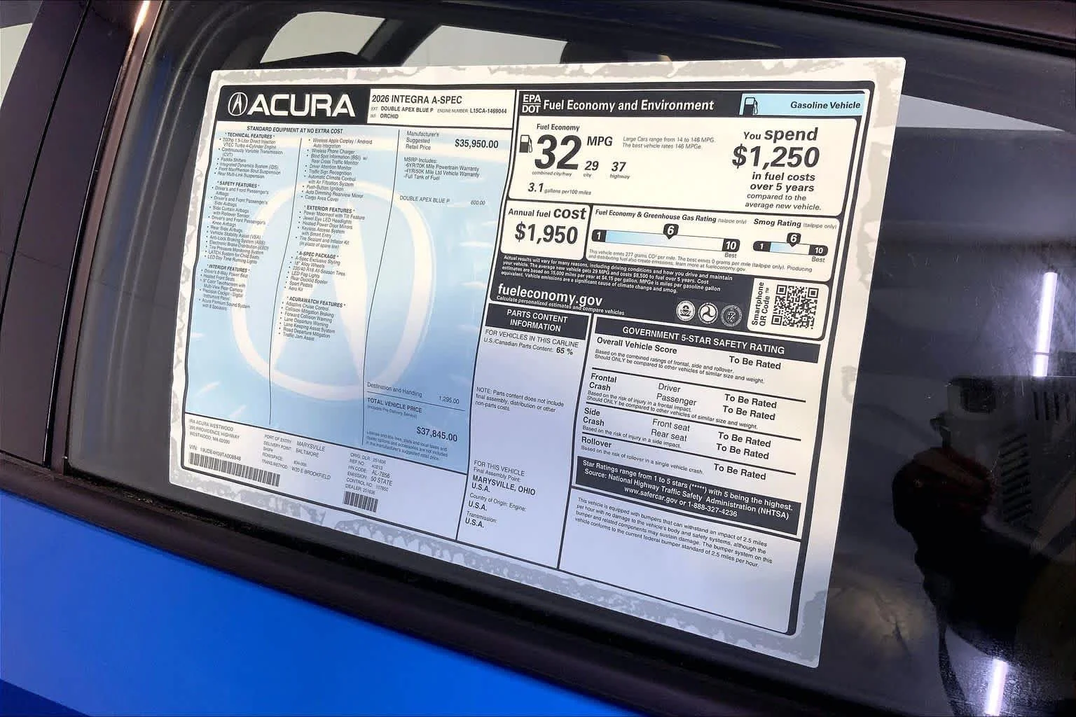 New 2026 Double Apex Blue Pearl Acura With A-Spec Package image 19
