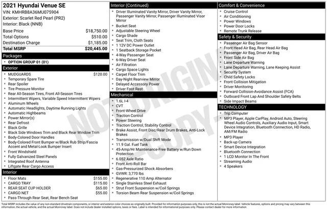 Used 2021 Scarlet Red Pearl Hyundai SE image 15