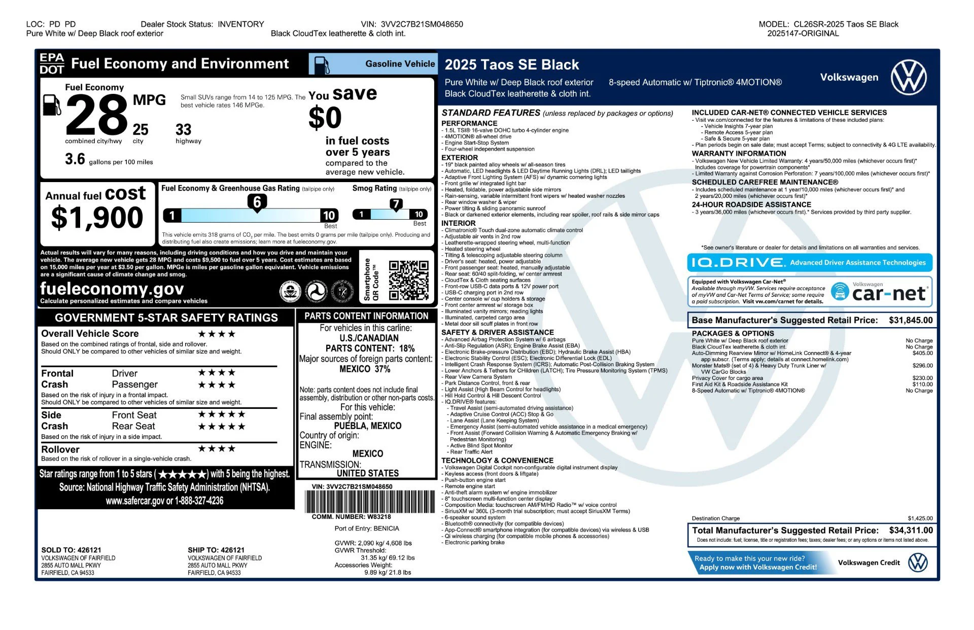 2025 Volkswagen Taos SE Black - Photo 11