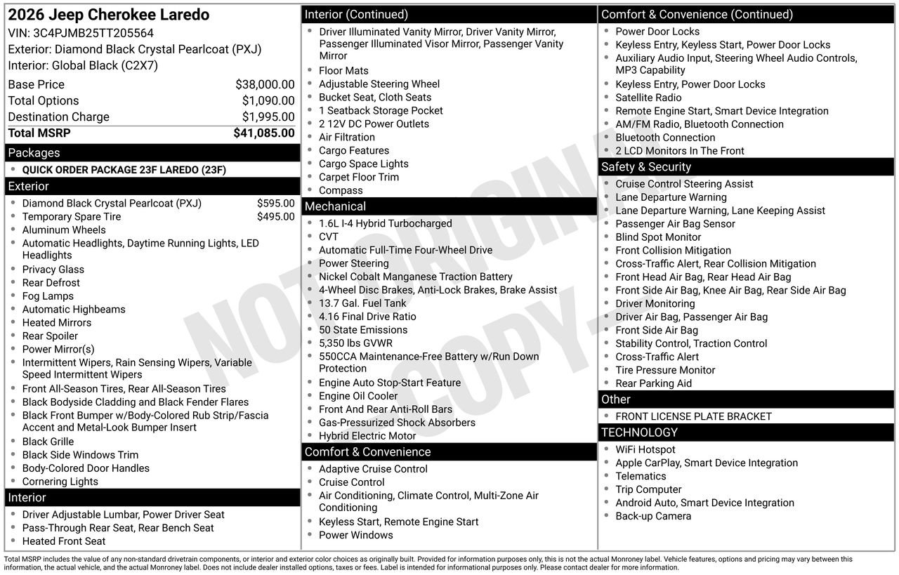 New 2026 Diamond Black Crystal Pearl-Coat Exterior Paint Jeep Laredo image 27