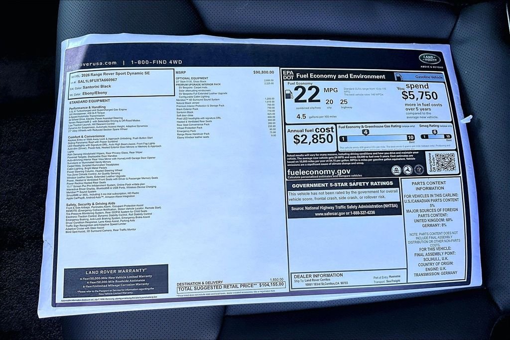 New 2026 SANTORINI BLACK Land Rover Dynamic SE image 14