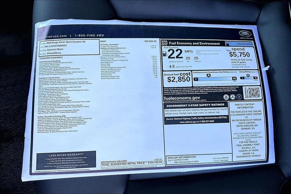New 2026 Black Land Rover Dynamic SE image 14