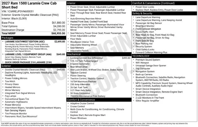 New 2027 Granite Crystal Metallic Clear-Coat Exterior Paint RAM Laramie image 4