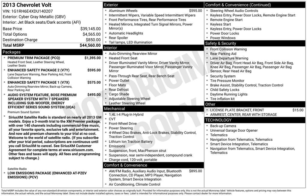 Used 2013 Chevrolet Volt Base with VIN 1G1RH6E4XDU140207 for sale in Highland Park, IL