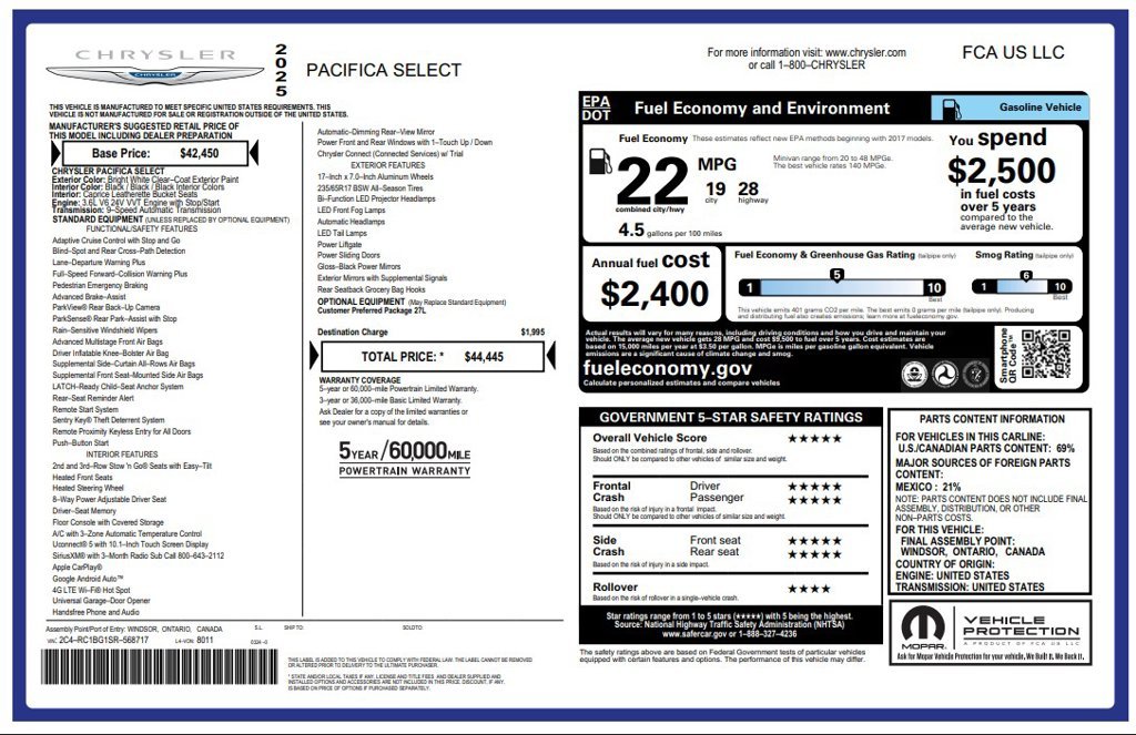 Certified Used 2025 White Chrysler Select image 3