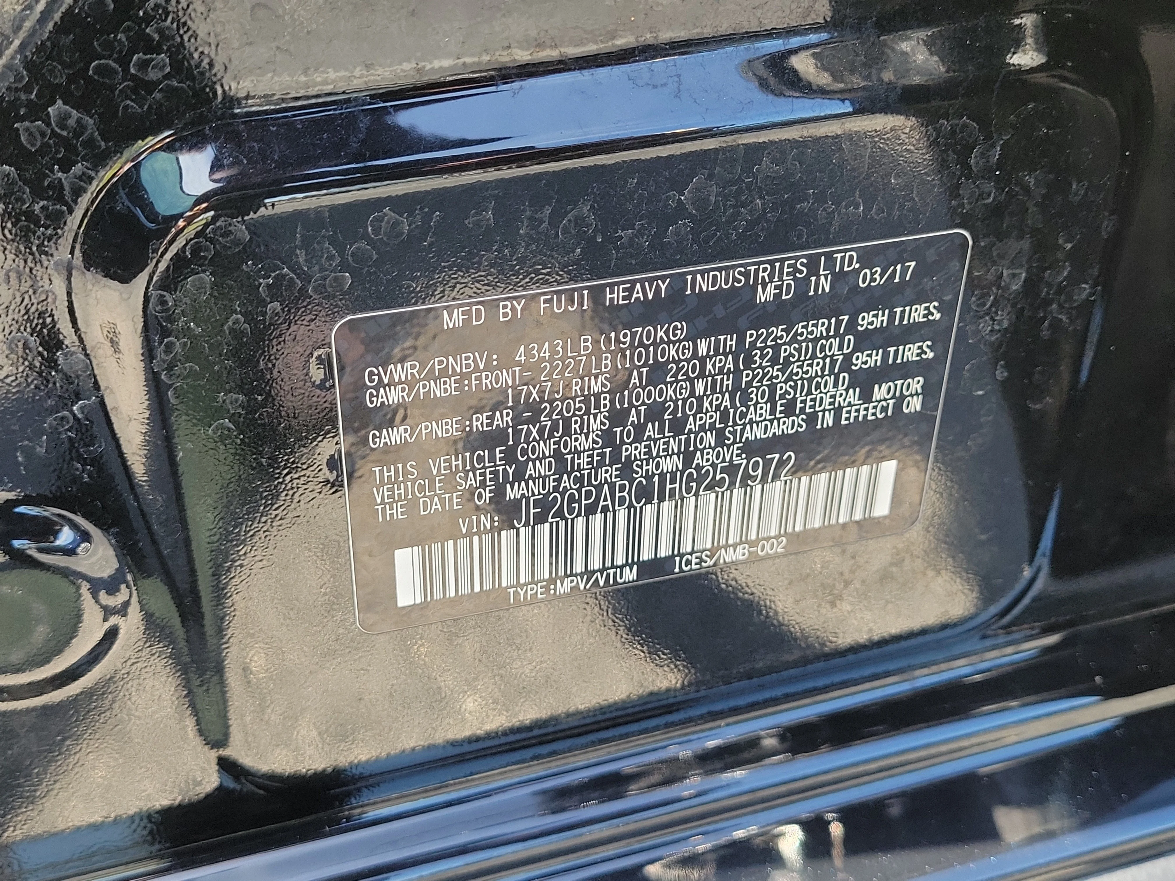 Used 2017 Crystal Black Silica Subaru Premium image 32