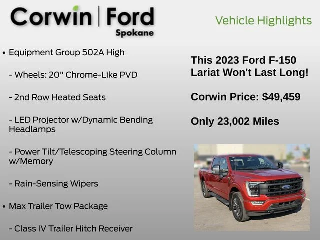 Certified Used 2023 Hot Pepper Red Metallic Tinted Clearcoat Ford Lariat image 13