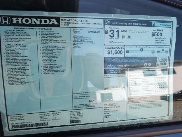 2026 Honda Accord SE - Photo 33