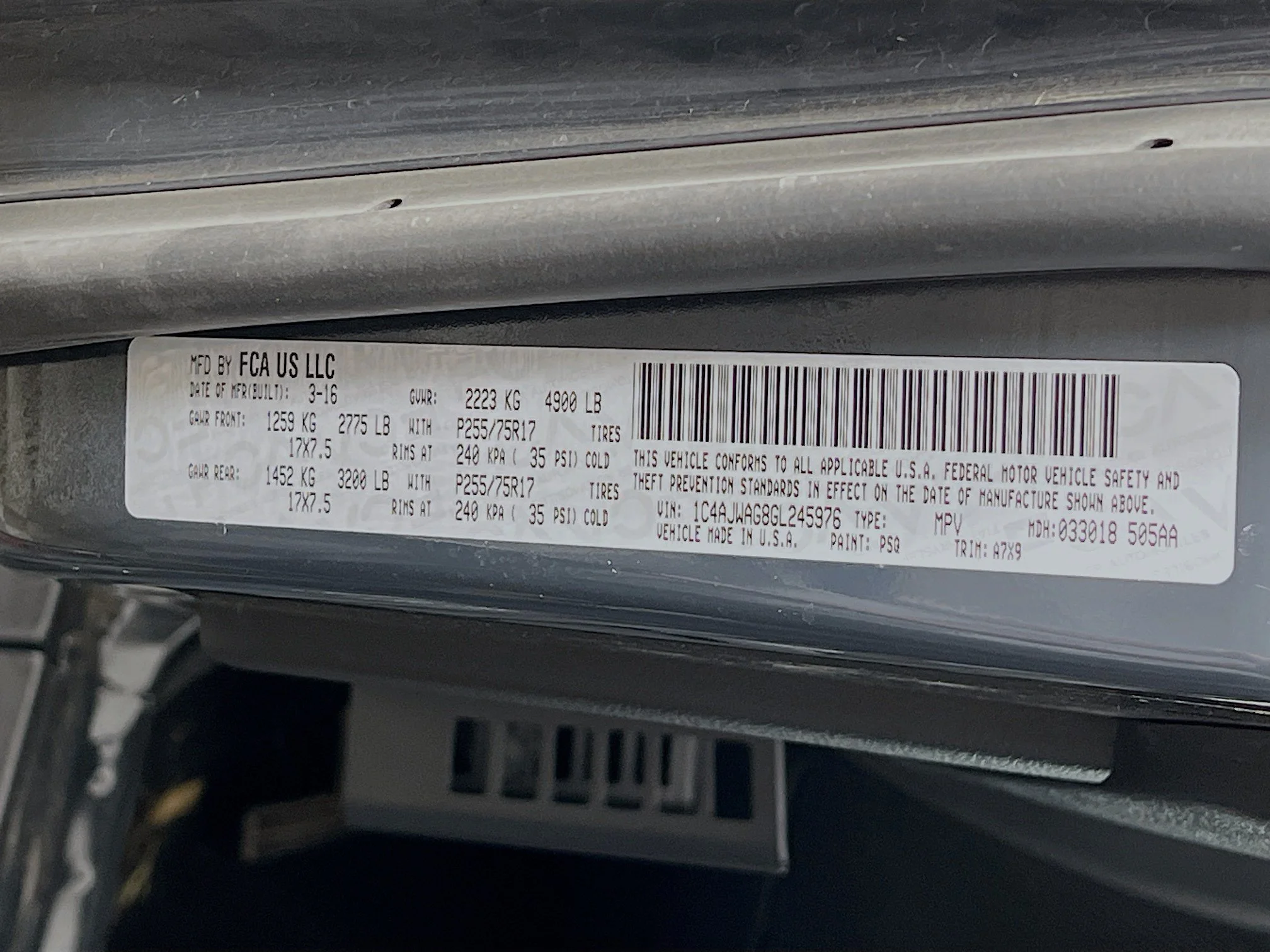 Used 2016 Rhino Clearcoat Jeep SPORT image 11