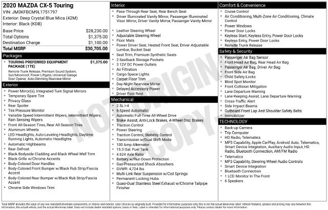 Certified Used 2020 Blue Mazda Touring image 3