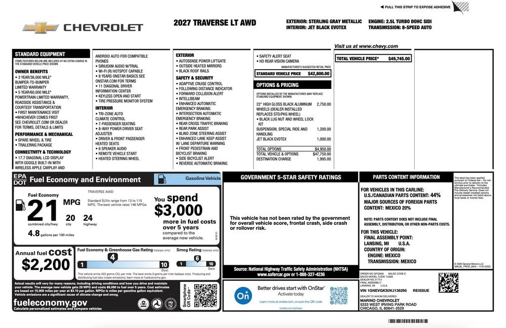 New 2027 Sterling Gray Metallic Chevrolet LT image 2