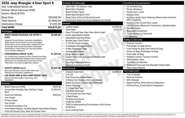 New 2026 Black Clear-Coat Exterior Paint Jeep Sport S image 38