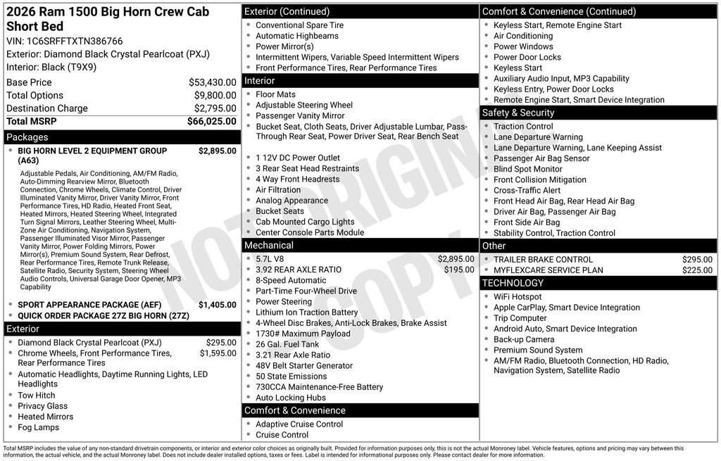New 2026 Diamond Black Crystal Pearl-Coat Exterior Paint RAM Big Horn/Lone Star image 31