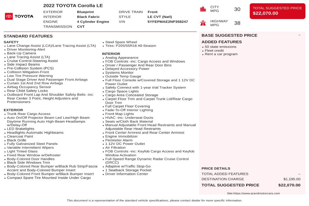 Used 2022 Black Toyota LE image 3