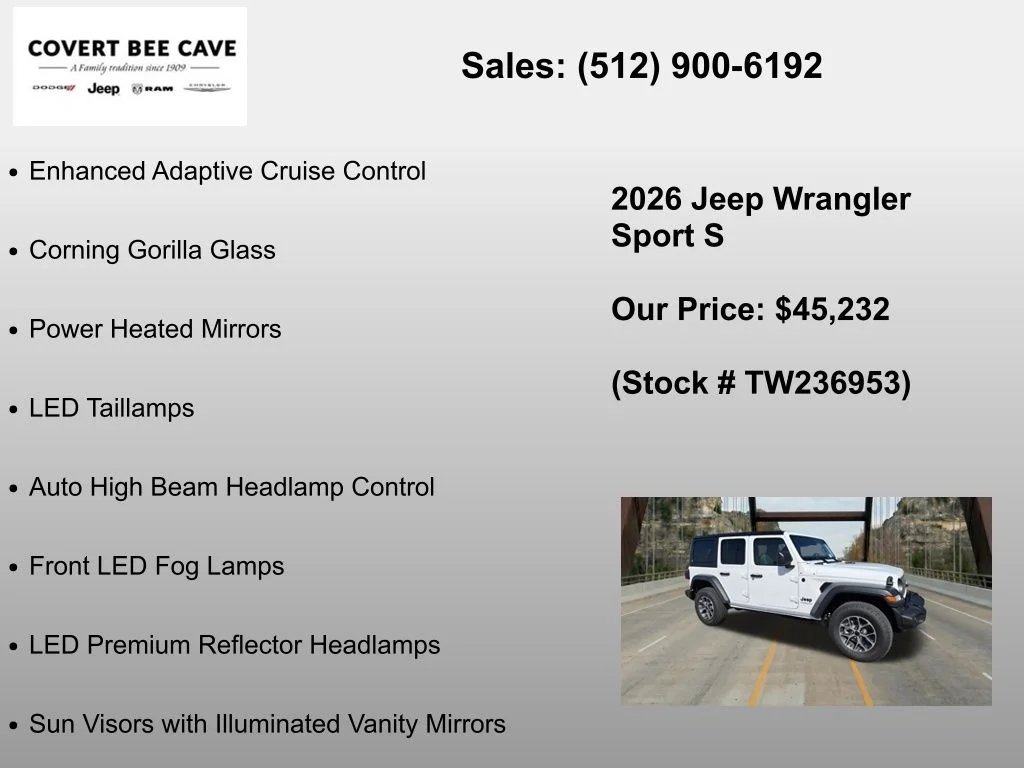 New 2026 Bright White Clear-Coat Exterior Paint Jeep Sport S image 36