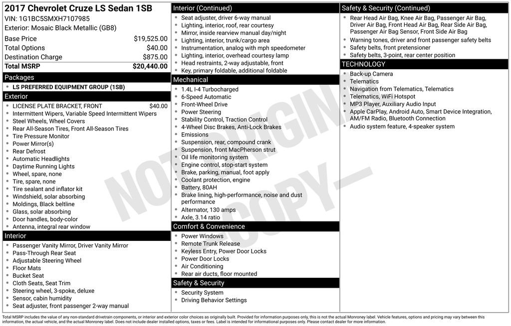 Used 2017 Black Chevrolet LS image 3