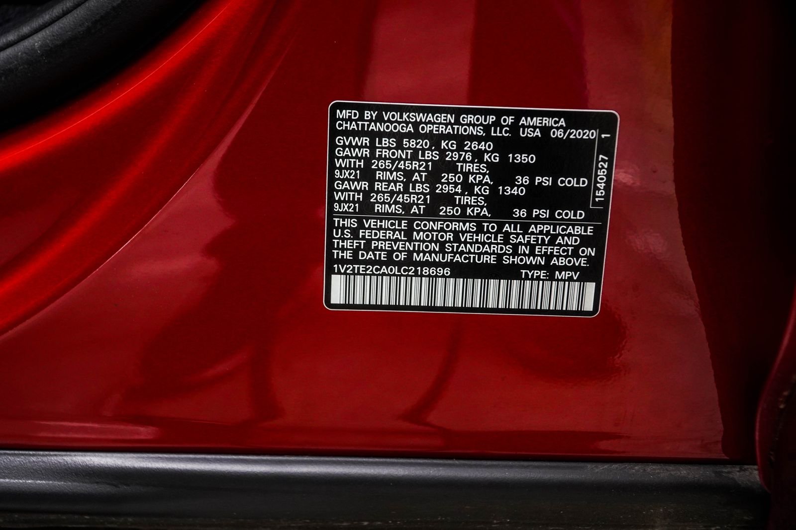 Used 2020 Red Volkswagen 3.6L V6 SEL Premium R-Line image 41