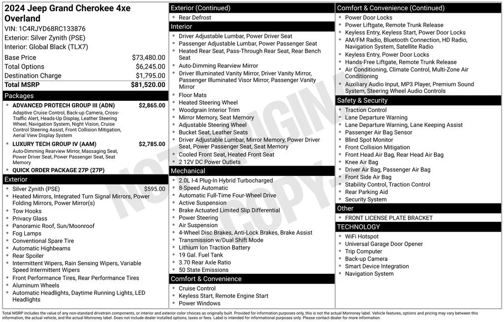 New 2024 Silver Zynith Exterior Paint Jeep Overland 4xe image 6