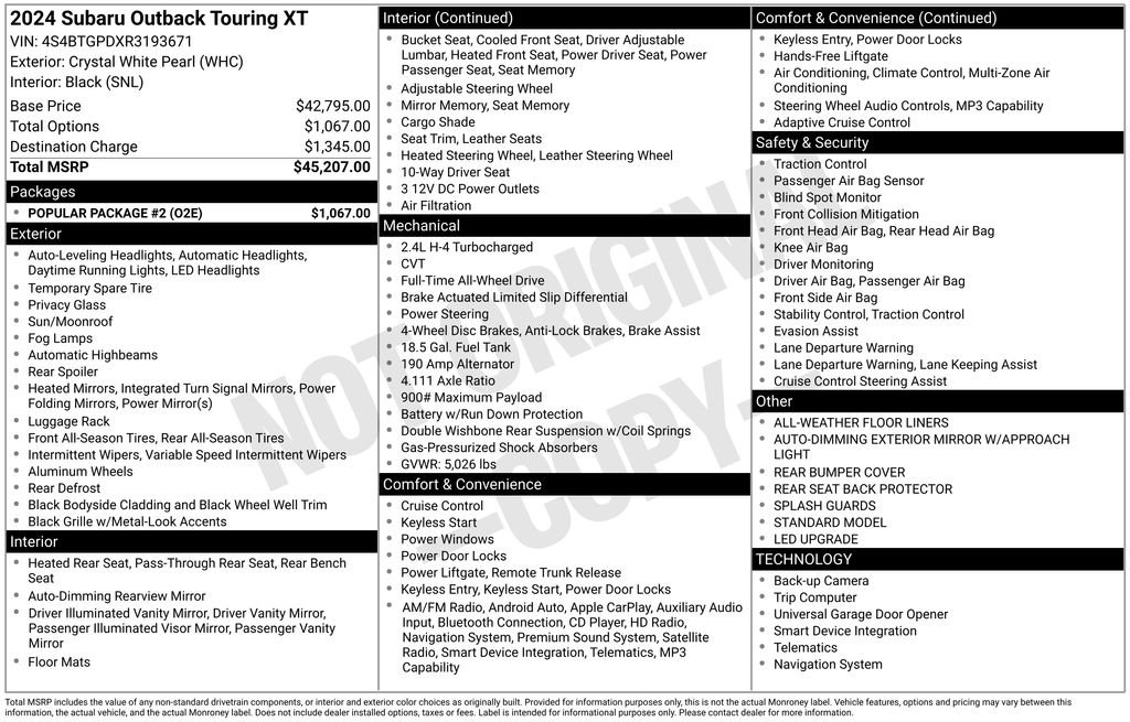 Used 2024 Crystal White Pearl Subaru Touring XT image 7
