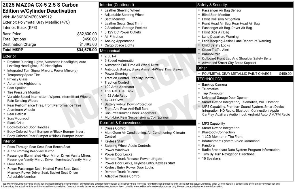Used 2025 Gray Mazda 2.5 S Carbon Edition image 13